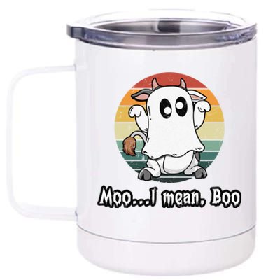 Vintage Moo I Mean Boo Ghost Cow Funny Halloween Cow Boo Gift 12 oz Stainless Steel Tumbler Cup