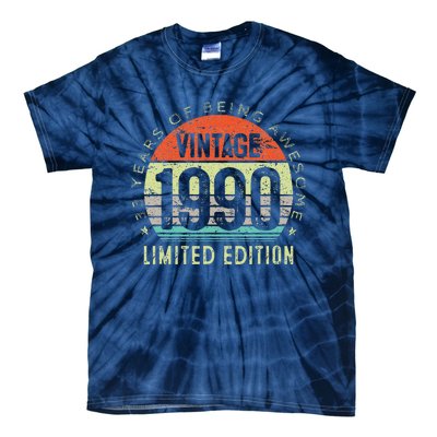 Vintage Made In 1990 33 Year Old Retro 33th Birthday Gift Tie-Dye T-Shirt