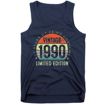 Vintage Made In 1990 33 Year Old Retro 33th Birthday Gift Tank Top