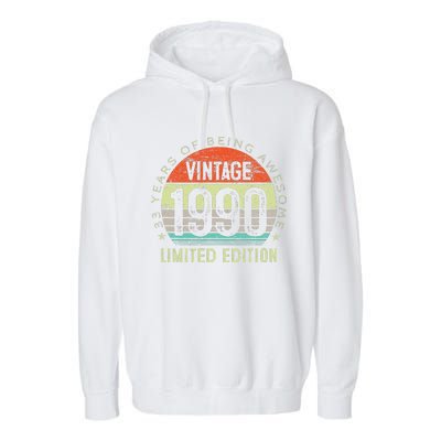 Vintage Made In 1990 33 Year Old Retro 33th Birthday Gift Garment-Dyed Fleece Hoodie