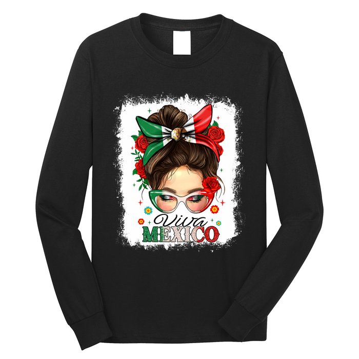 Viva Mexico Independence Day Women Girl Mexican Flag Long Sleeve Shirt