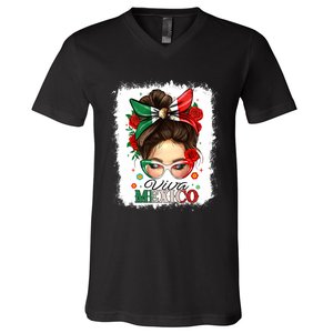 Viva Mexico Independence Day Women Girl Mexican Flag V-Neck T-Shirt