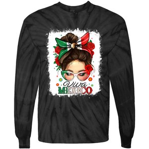 Viva Mexico Independence Day Women Girl Mexican Flag Tie-Dye Long Sleeve Shirt