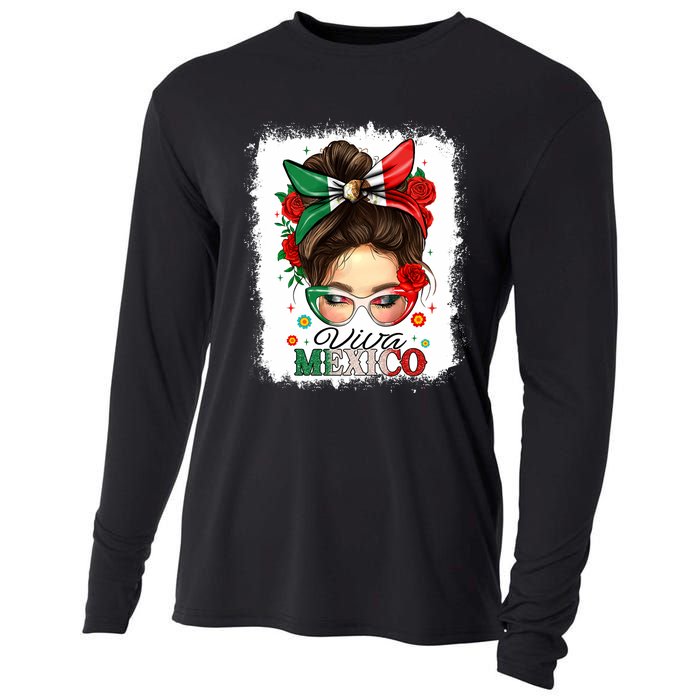 Viva Mexico Independence Day Women Girl Mexican Flag Cooling Performance Long Sleeve Crew