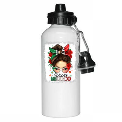 Viva Mexico Independence Day Women Girl Mexican Flag Aluminum Water Bottle