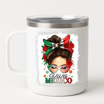 Viva Mexico Independence Day Women Girl Mexican Flag 12 oz Stainless Steel Tumbler Cup