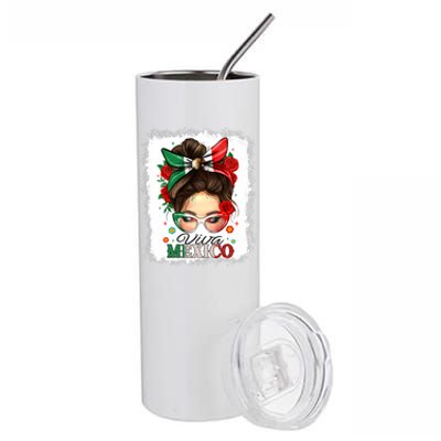 Viva Mexico Independence Day Women Girl Mexican Flag Stainless Steel Tumbler