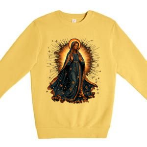 Virgin Mary In Radiant Golden Light With Halo Premium Crewneck Sweatshirt