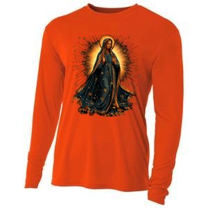 Virgin Mary In Radiant Golden Light With Halo Cooling Performance Long Sleeve Crew