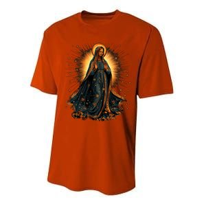 Virgin Mary In Radiant Golden Light With Halo Performance Sprint T-Shirt