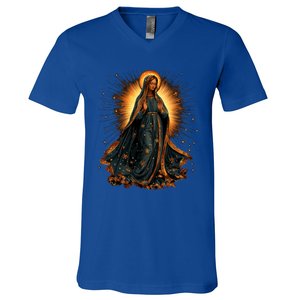 Virgin Mary In Radiant Golden Light With Halo V-Neck T-Shirt