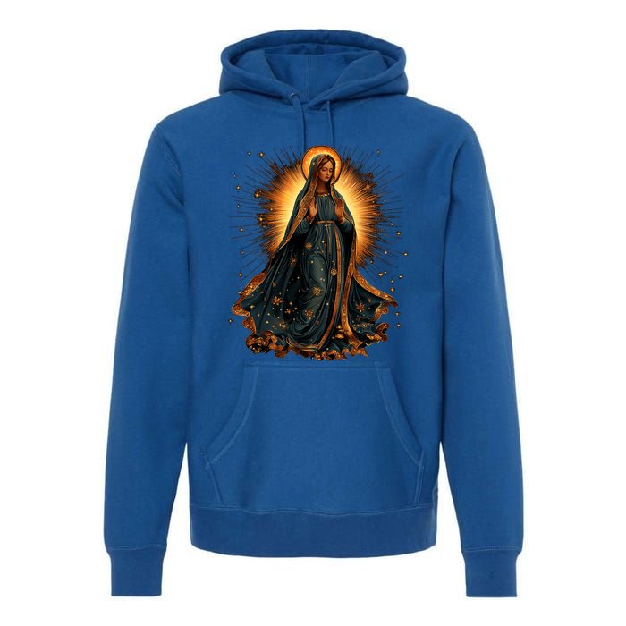 Virgin Mary In Radiant Golden Light With Halo Premium Hoodie