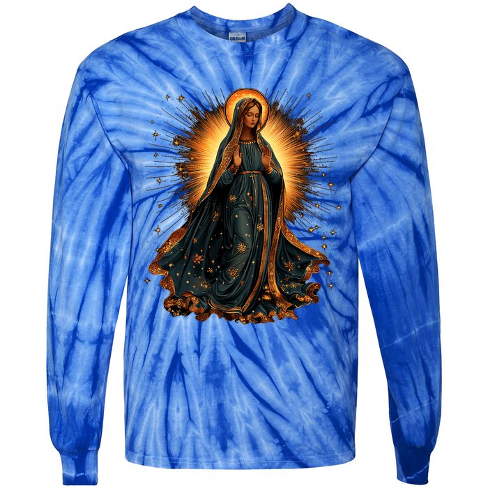 Virgin Mary In Radiant Golden Light With Halo Tie-Dye Long Sleeve Shirt