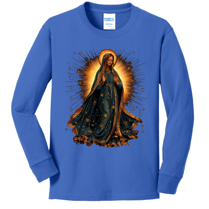 Virgin Mary In Radiant Golden Light With Halo Kids Long Sleeve Shirt