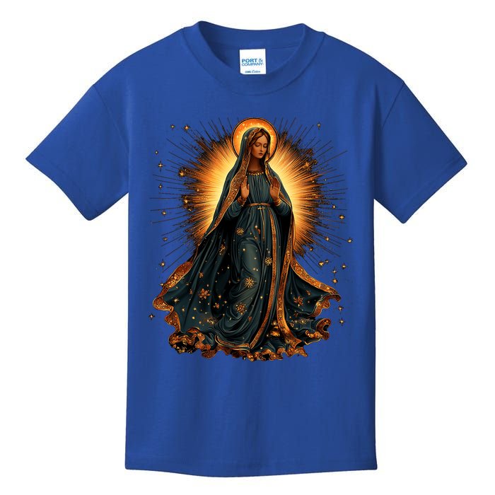 Virgin Mary In Radiant Golden Light With Halo Kids T-Shirt