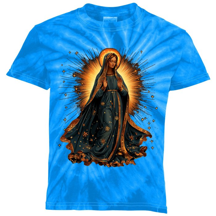 Virgin Mary In Radiant Golden Light With Halo Kids Tie-Dye T-Shirt