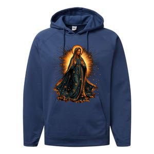 Virgin Mary In Radiant Golden Light With Halo Performance Fleece Hoodie