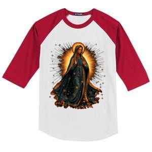 Virgin Mary In Radiant Golden Light With Halo Kids Colorblock Raglan Jersey