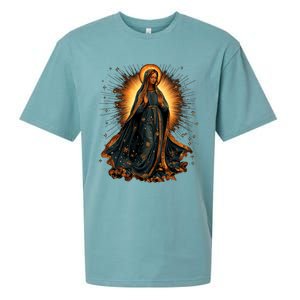 Virgin Mary In Radiant Golden Light With Halo Sueded Cloud Jersey T-Shirt