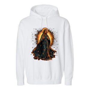 Virgin Mary In Radiant Golden Light With Halo Garment-Dyed Fleece Hoodie