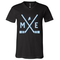 Vintage Maine Ice Hockey Sticks State Outline V-Neck T-Shirt