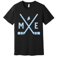 Vintage Maine Ice Hockey Sticks State Outline Premium T-Shirt