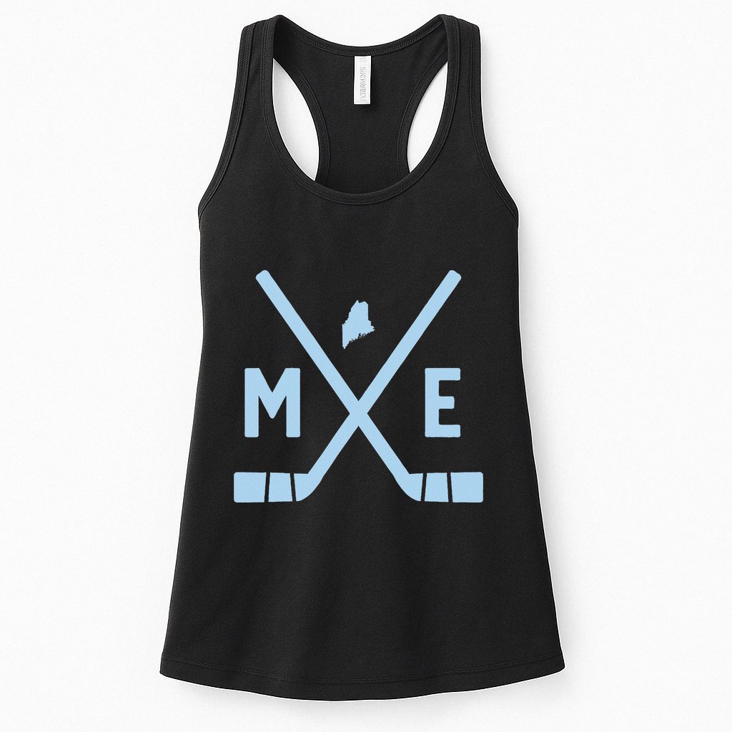 Vintage Maine Ice Hockey Sticks State Outline Womens Tank Top