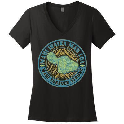 Vintage Maui Ikaika Mau Loa Maui Forever Strong Emblem Women's V-Neck T-Shirt