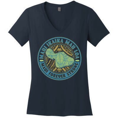 Vintage Maui Ikaika Mau Loa Maui Forever Strong Emblem Women's V-Neck T-Shirt