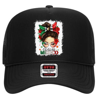 Viva Mexico Independence Day Women Girl Mexican Flag Gift High Crown Mesh Back Trucker Hat