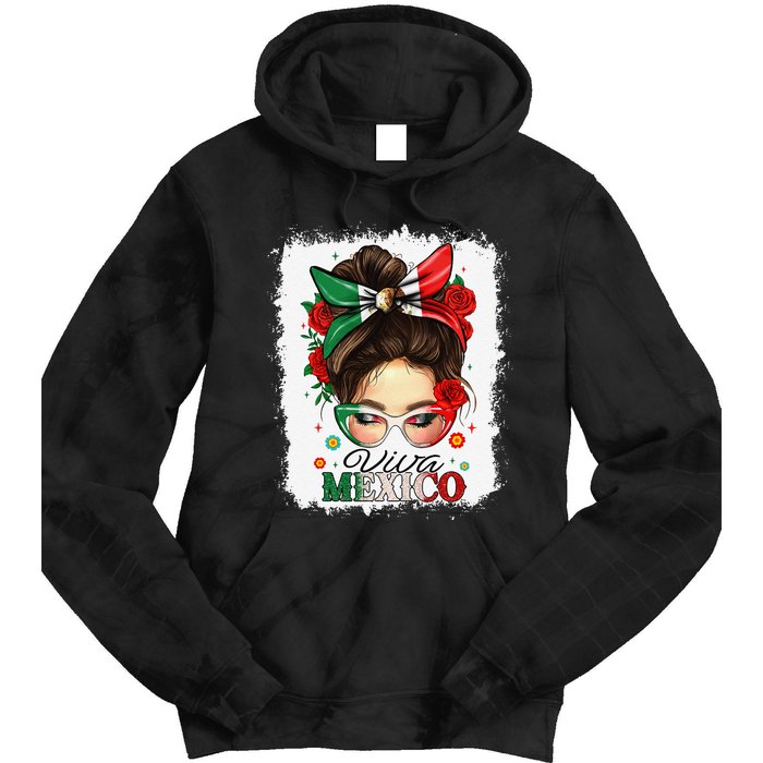 Viva Mexico Independence Day Women Girl Mexican Flag Gift Tie Dye Hoodie