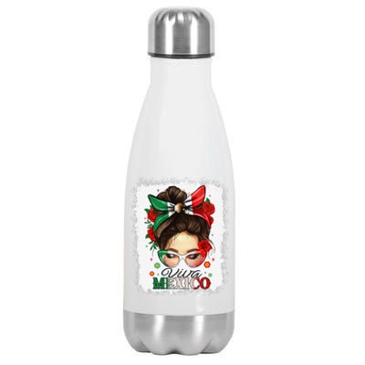 Viva Mexico Independence Day Women Girl Mexican Flag Gift Stainless Steel Insulated Water Bottle