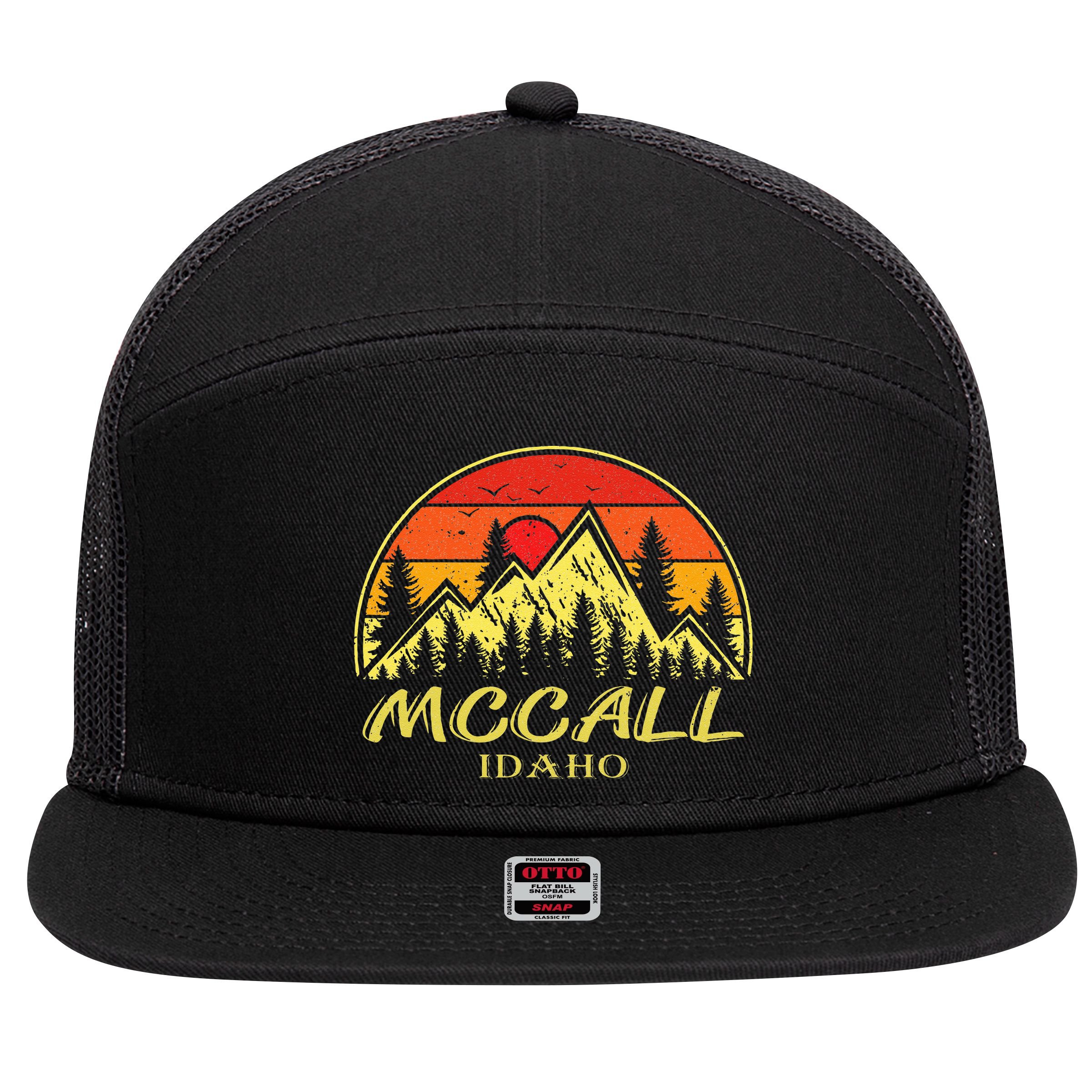Vintage Mccall Idaho ID Mountains Hike Hiking Souvenir 7 Panel Mesh Trucker Snapback Hat