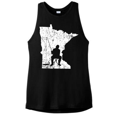 Vintage Minnesota Ice Fishing Fishermen Winter Lake Ladies PosiCharge Tri-Blend Wicking Tank