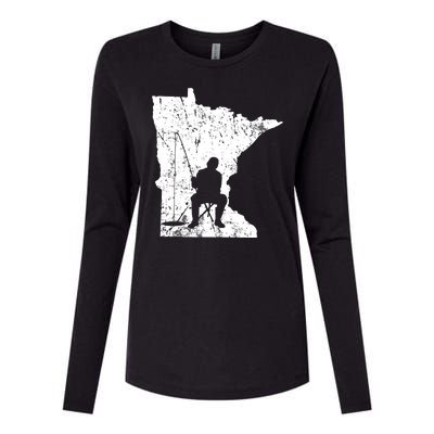 Vintage Minnesota Ice Fishing Fishermen Winter Lake Womens Cotton Relaxed Long Sleeve T-Shirt