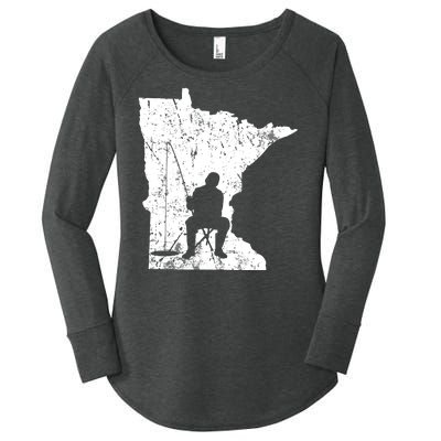 Vintage Minnesota Ice Fishing Fishermen Winter Lake Women's Perfect Tri Tunic Long Sleeve Shirt