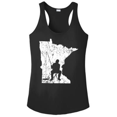 Vintage Minnesota Ice Fishing Fishermen Winter Lake Ladies PosiCharge Competitor Racerback Tank