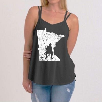 Vintage Minnesota Ice Fishing Fishermen Winter Lake Women's Strappy Tank