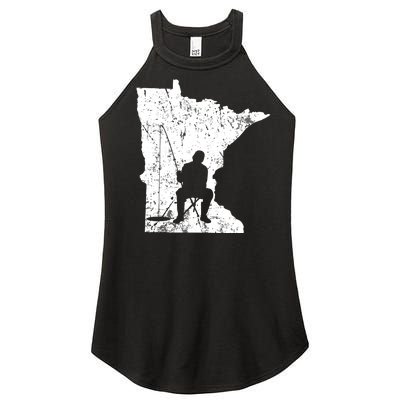 Vintage Minnesota Ice Fishing Fishermen Winter Lake Women's Perfect Tri Rocker Tank