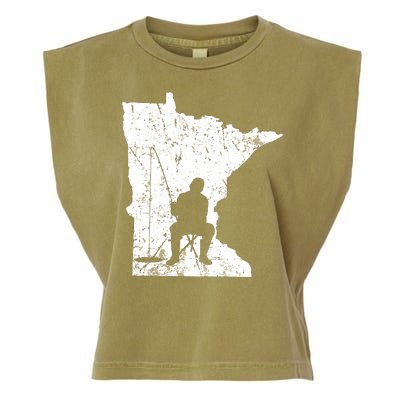 Vintage Minnesota Ice Fishing Fishermen Winter Lake Garment-Dyed Women's Muscle Tee