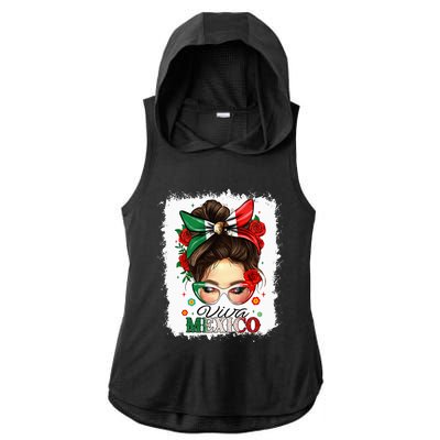 Viva Mexico Independence Day Mexican Flag Ladies PosiCharge Tri-Blend Wicking Draft Hoodie Tank