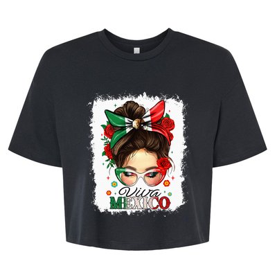 Viva Mexico Independence Day Mexican Flag Bella+Canvas Jersey Crop Tee