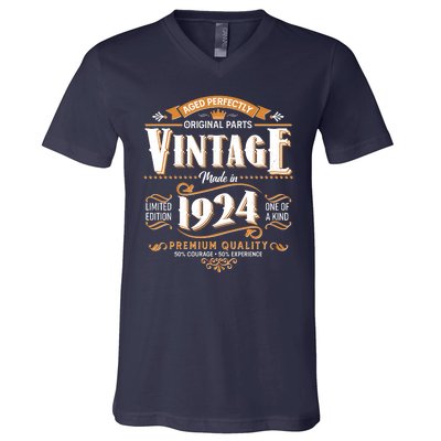 Vintage Made In 1924 100th Birthday Aged Perfectly Original Parts V-Neck T-Shirt