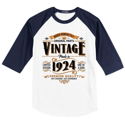 Vintage Made In 1924 100th Birthday Aged Perfectly Original Parts Baseball Sleeve Shirt