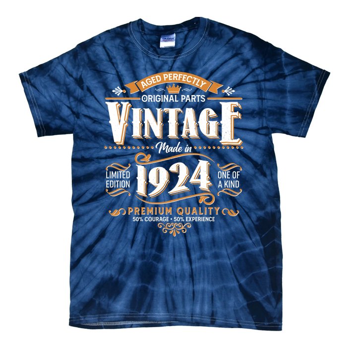 Vintage Made In 1924 100th Birthday Aged Perfectly Original Parts Tie-Dye T-Shirt