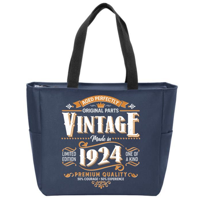 Vintage Made In 1924 100th Birthday Aged Perfectly Original Parts Zip Tote Bag