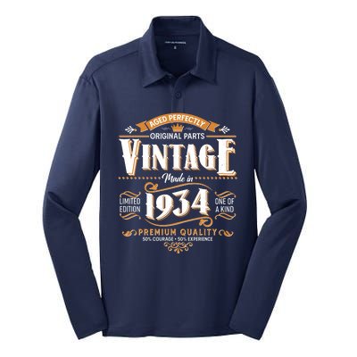 Vintage Made In 1934 90th Birthday Aged Perfectly Original Parts Silk Touch Performance Long Sleeve Polo