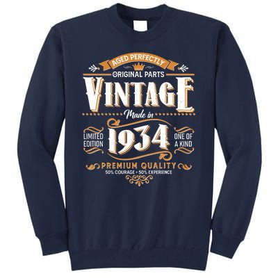 Vintage Made In 1934 90th Birthday Aged Perfectly Original Parts Tall Sweatshirt