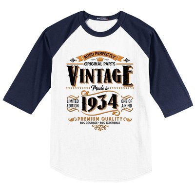 Vintage Made In 1934 90th Birthday Aged Perfectly Original Parts Baseball Sleeve Shirt