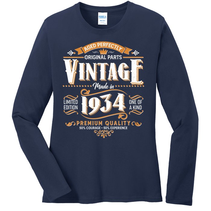 Vintage Made In 1934 90th Birthday Aged Perfectly Original Parts Ladies Long Sleeve Shirt